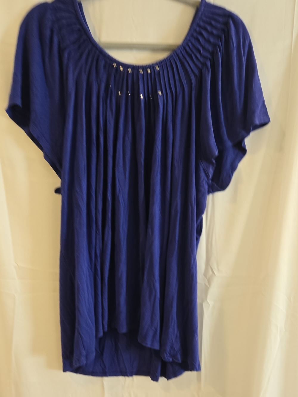 Style & Co. Deep Blue Pleated Scoop-Neck Tunic with Stud Detail